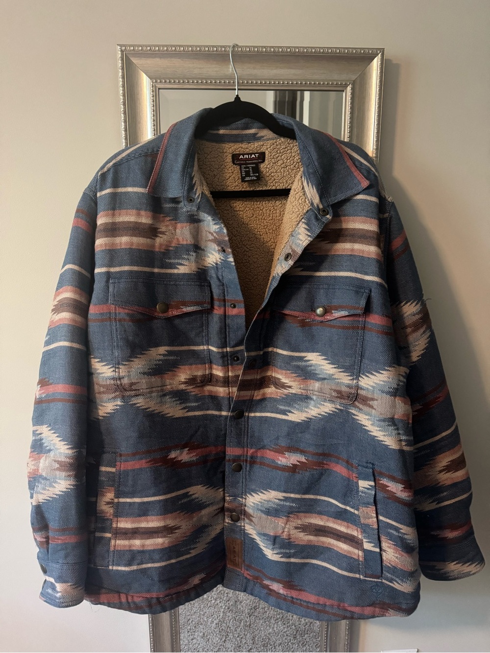 Ariat Blue & Brown Southwestern Sherpa-Lined Field Coat